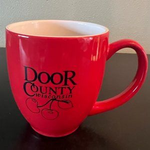 Door County, Wisconsin Souvenir Cherry Red Ceramic M Ware Mug ~ Cherry Wine